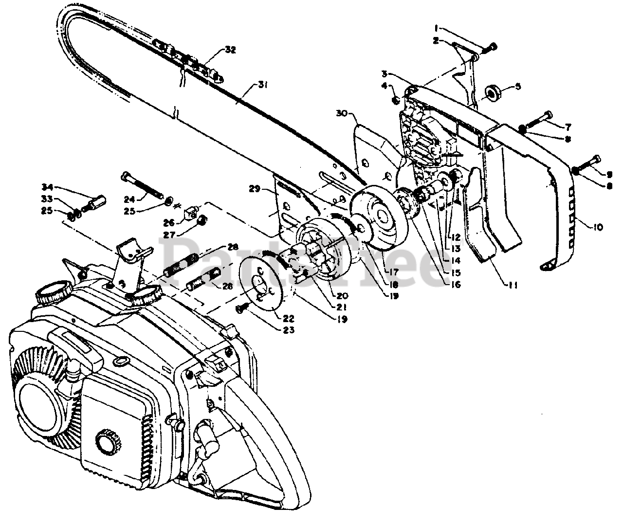 Echo CS1001VL Echo Chainsaw Clutch, Cutting Attachment Parts Lookup