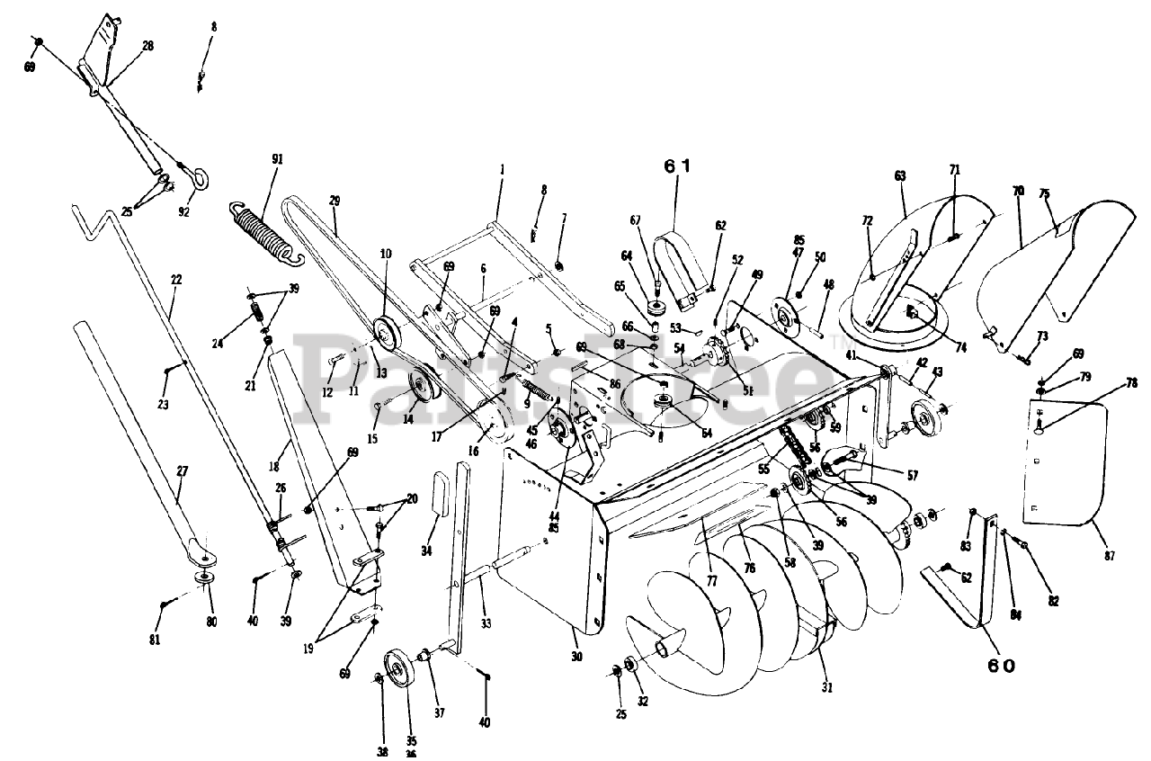 Toro 66213 Toro 42" Snow Thrower (1974) PARTS LISTSNOW THROWER