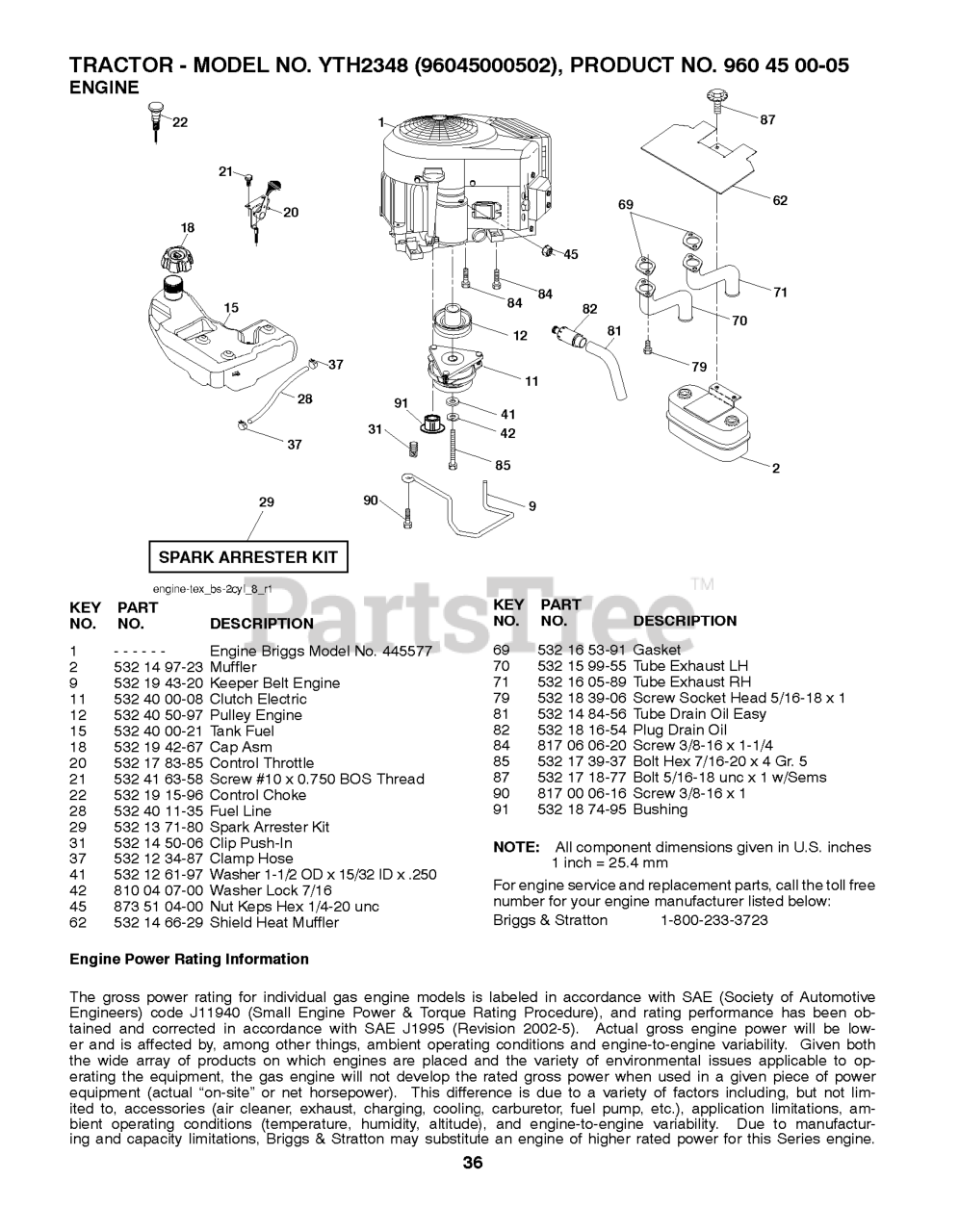 Husqvarna YTH 2348 Husqvarna 48" Yard Tractor (200804) ENGINE Parts