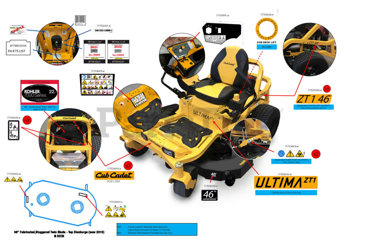 Cub Cadet ZT146 KH FAB (17TREACN010) Cub Cadet Ultima 46" ZeroTurn