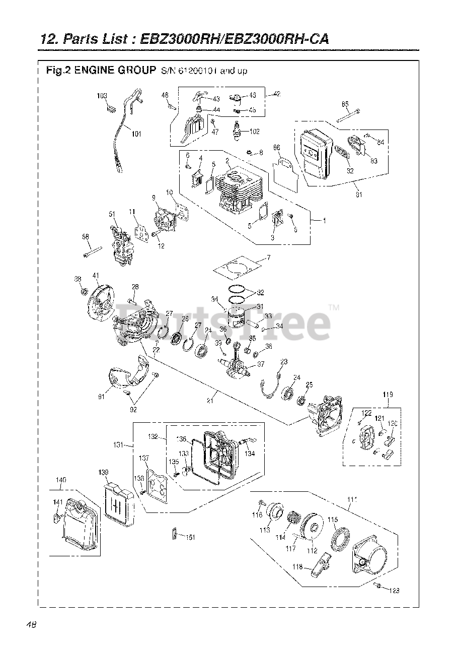 RedMax EBZ 3000 RH - RedMax Backpack Blower (SN: 61200101 & Above
