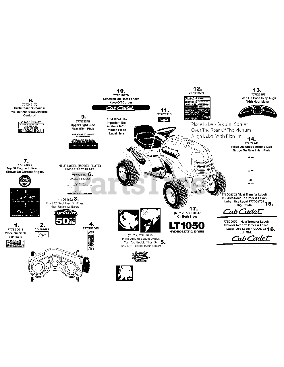 Cub Cadet LT 1050 13AQ11CP256 Cub Cadet 50 Lawn Tractor 2008 After Label Map LT1050 Parts Lookup with Diagrams PartsTree