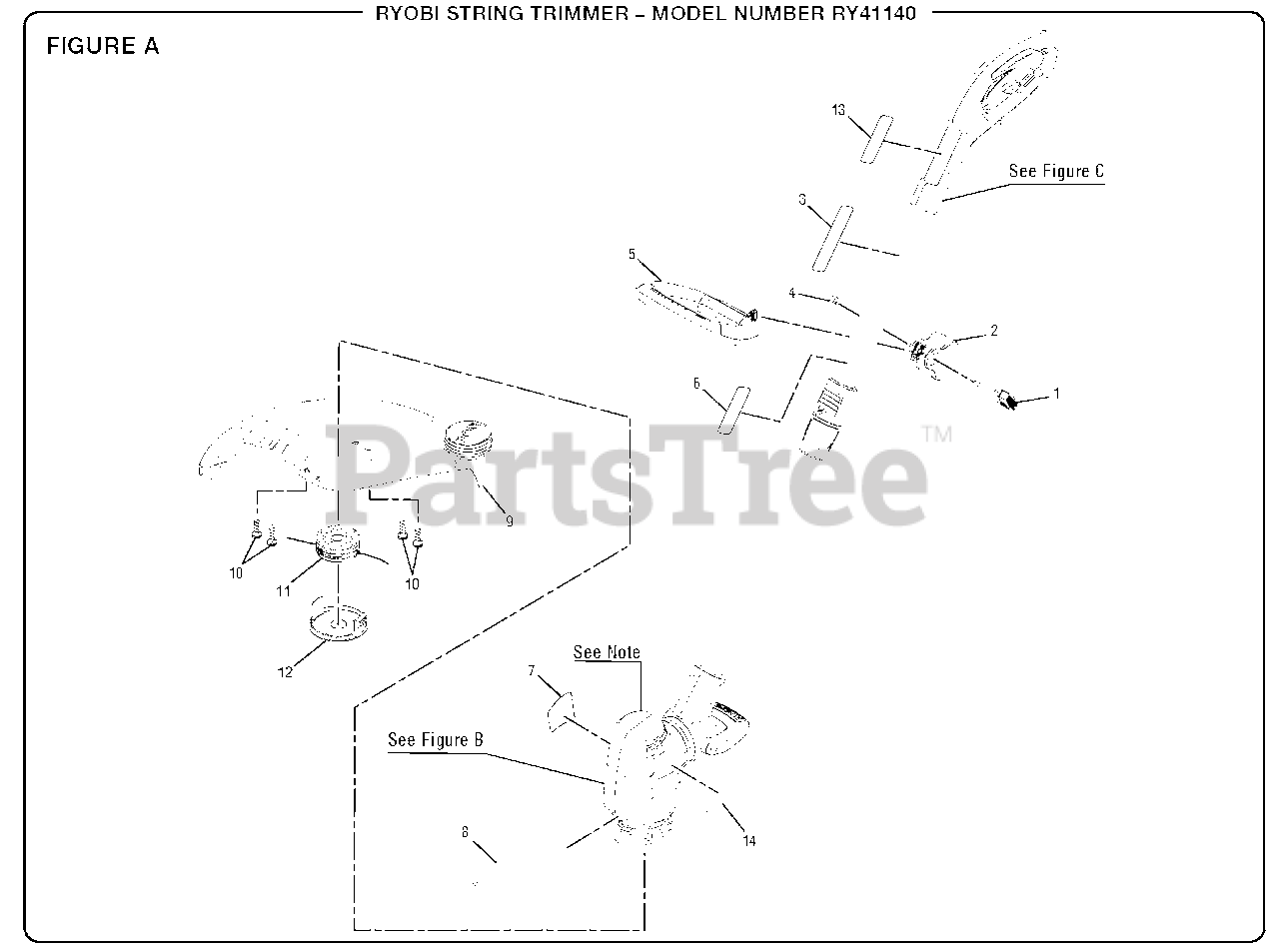 Ryobi RY 41140 Ryobi String Trimmer Figure A Parts Lookup with