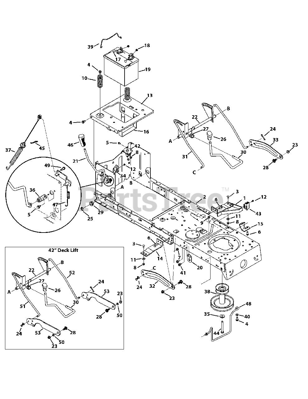 Craftsman 247.203700 13A277XS099 Craftsman T1000 Lawn Tractor 2014 Frame PTO Lift Parts Lookup with Diagrams PartsTree