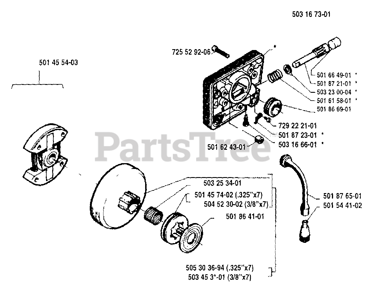 Husqvarna 254 - Husqvarna Chainsaw (1988-02) Oil Pump/Clutch Parts Lookup  with Diagrams