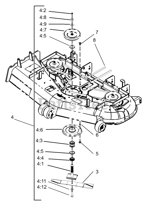 Toro 74163 Z 149 Toro 52 Z Master Zero Turn Mower Side Discharge Deck SN 240000001 240999999 2004 DECK SPINDLE ASSEMBLY Parts Lookup with Diagrams PartsTree
