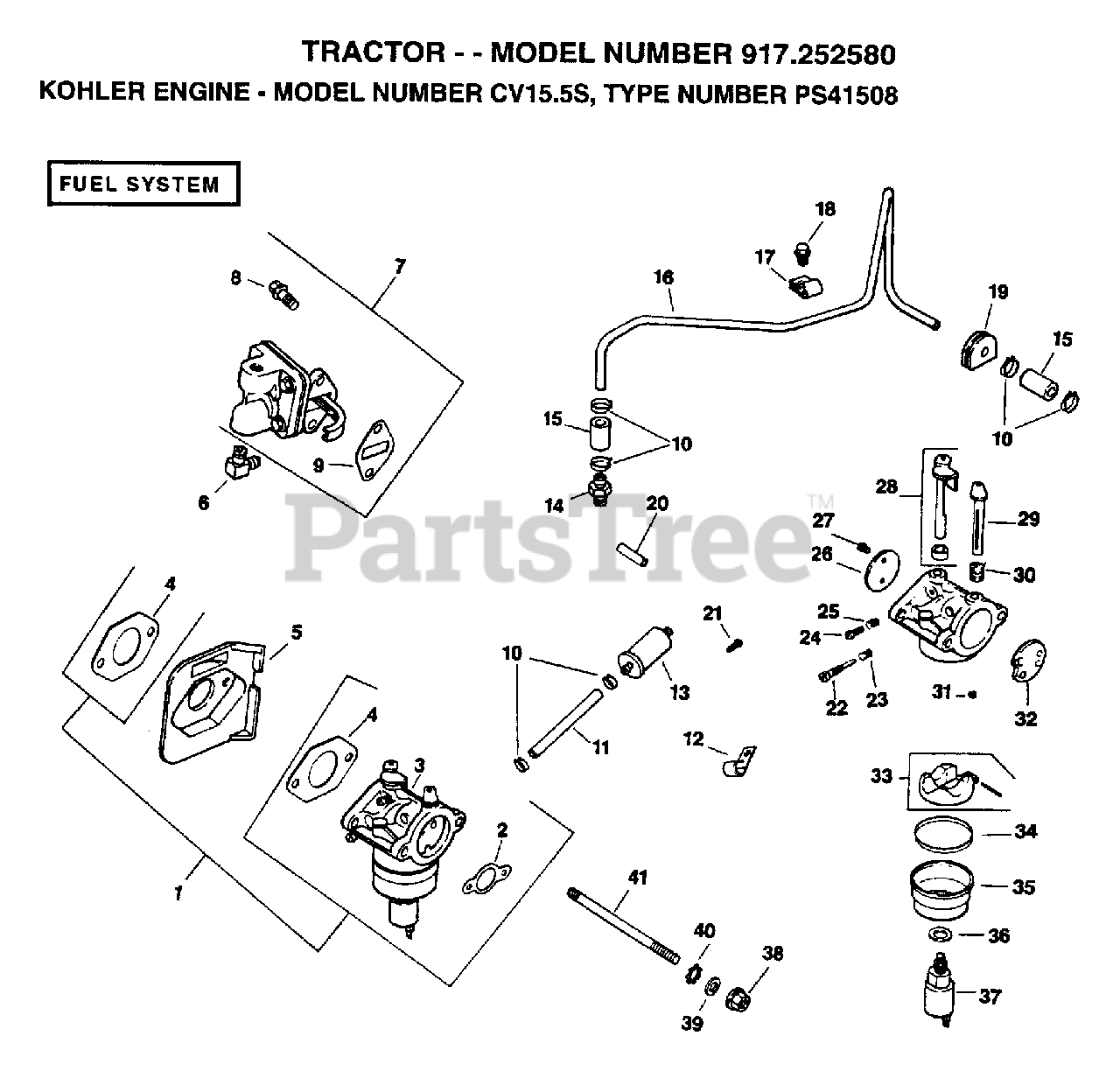 Craftsman 917.252580 Craftsman Lawn Tractor FUEL SYSTEM Parts Lookup