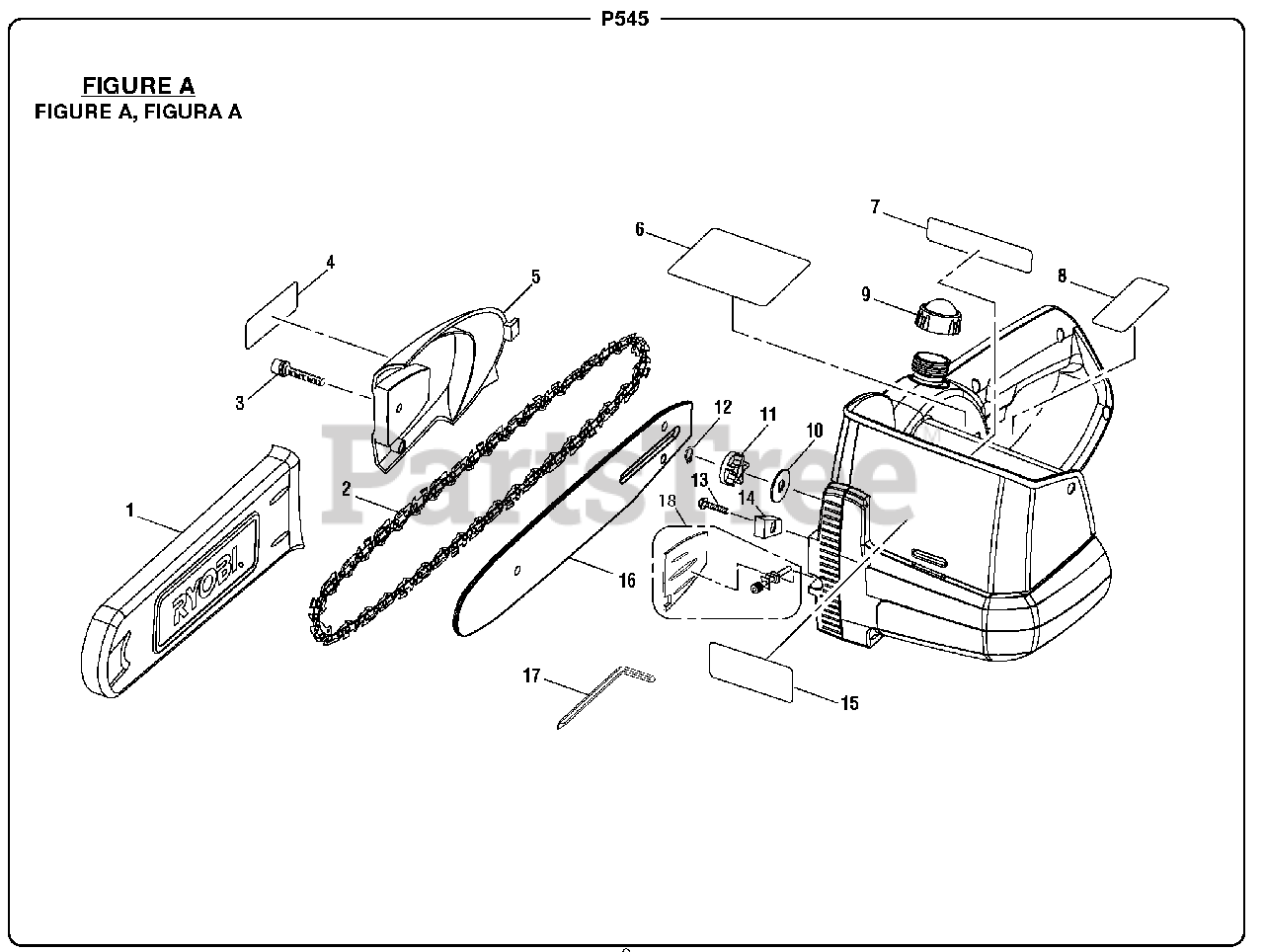 Ryobi P 545 - Ryobi Chainsaw Figure A Parts Lookup with Diagrams