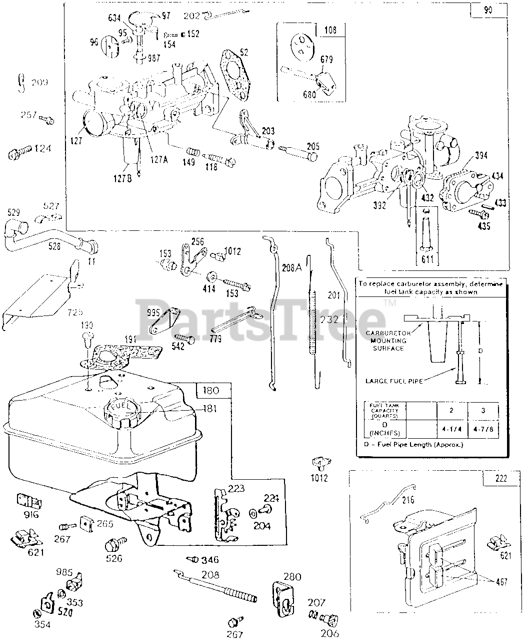 Briggs & Stratton 112212-0837-01 - Briggs & Stratton Horizontal Engine  Carburetor & Fuel Tank Assy Parts Lookup with Diagrams