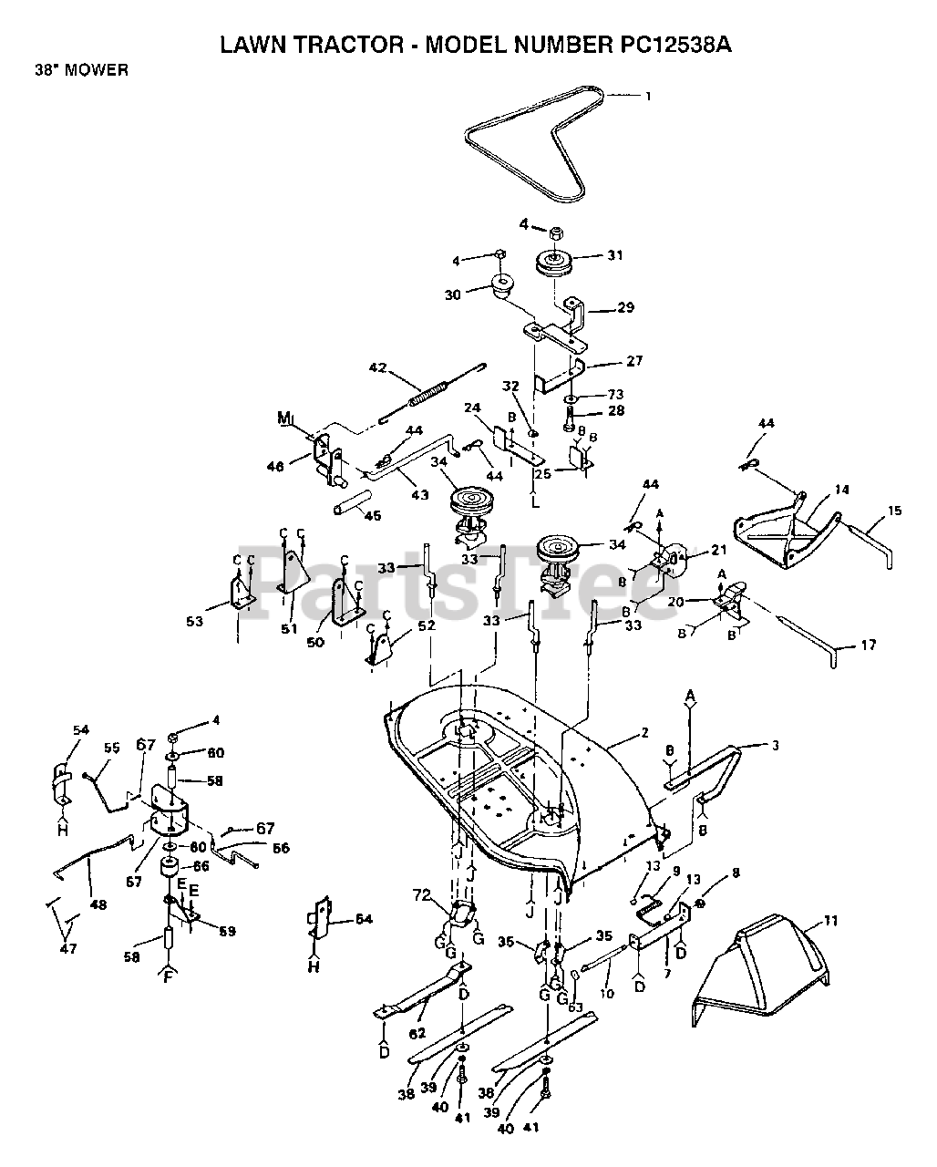 Poulan PC 12538 A Poulan Lawn Tractor (1991) 38" MOWER Parts Lookup