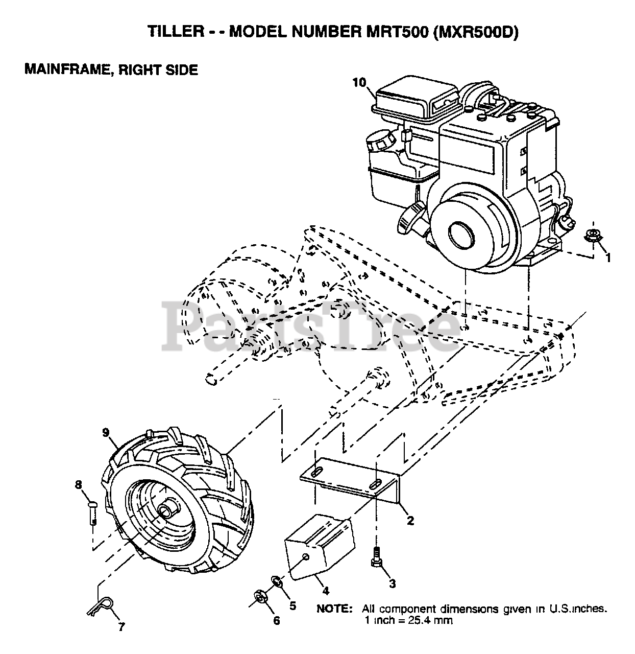 Murray M RT500 Murray Tiller MAINFRAME, RIGHT Parts Lookup with
