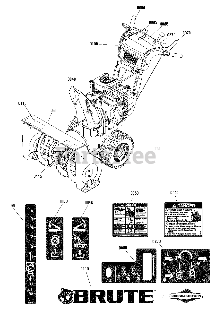 Brute 1695874 Brute 33" Snow Thrower, 16.5 Gross TP (2010) Decals