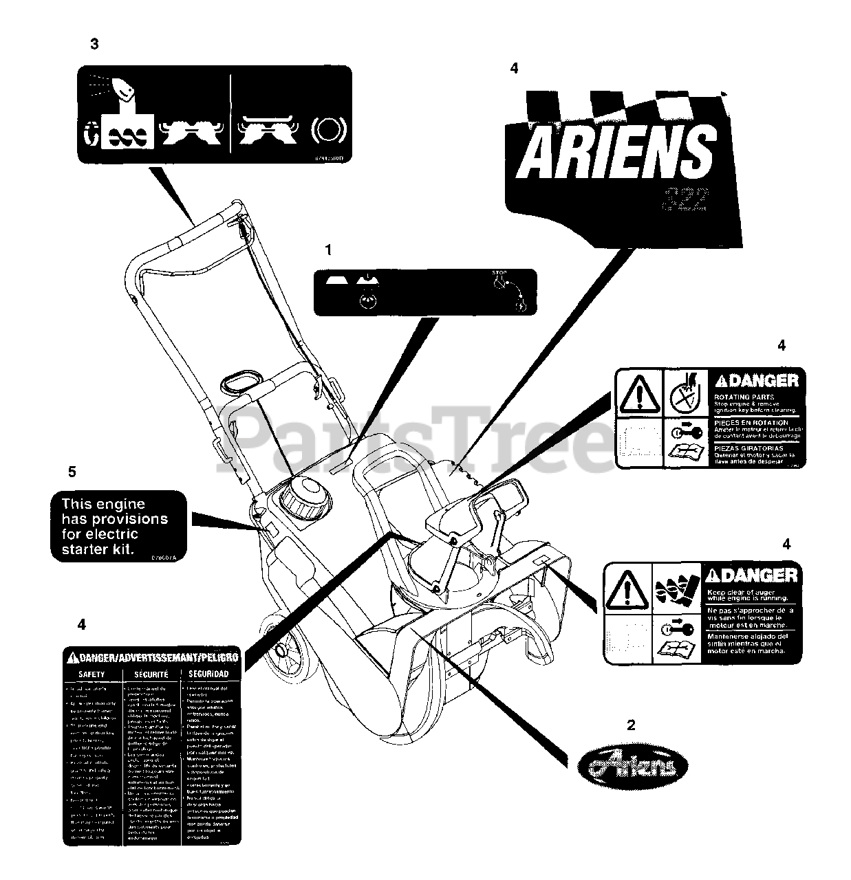 Ariens 938016 (SS 522 E) Ariens 22" Snow Blower, 5hp Tecumseh (SN