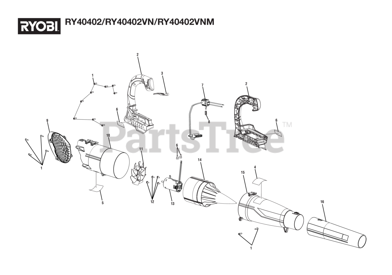 Ryobi RY 40402 VNM 107966101 Ryobi 40V Blower Rev 08 2022 03 General Assembly Parts Lookup with Diagrams PartsTree