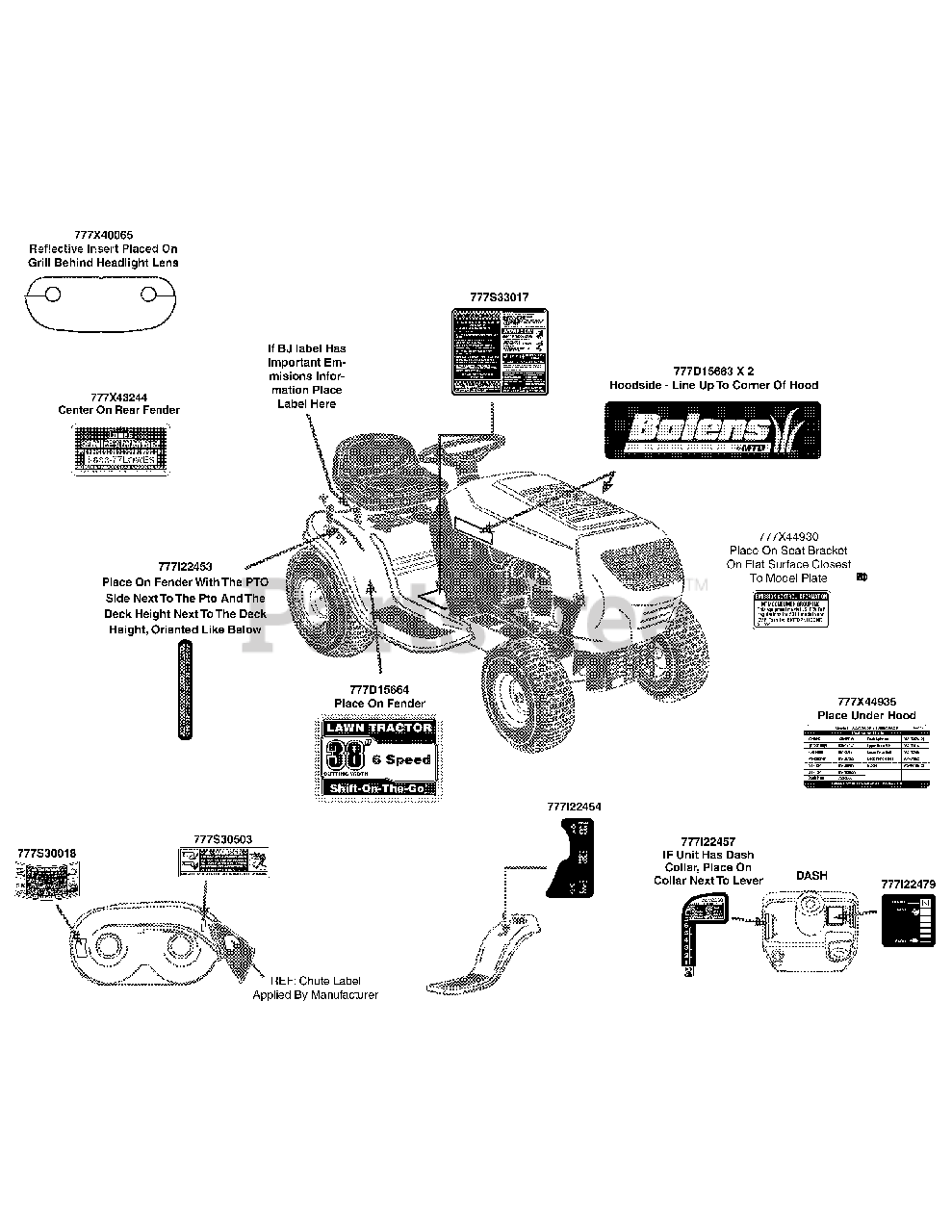 Bolens 13WC762F065 Bolens Lawn Tractor 2011 Label Map