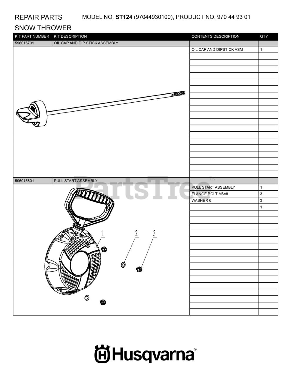 Husqvarna ST 124 Husqvarna 24" Snow Blower (201908) REPAIR PARTS 10