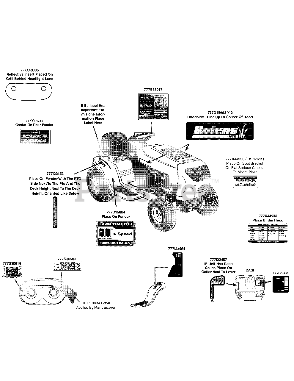 Bolens 13W1762F065 Bolens Lawn Tractor (2011) Label Map 13W1762F065