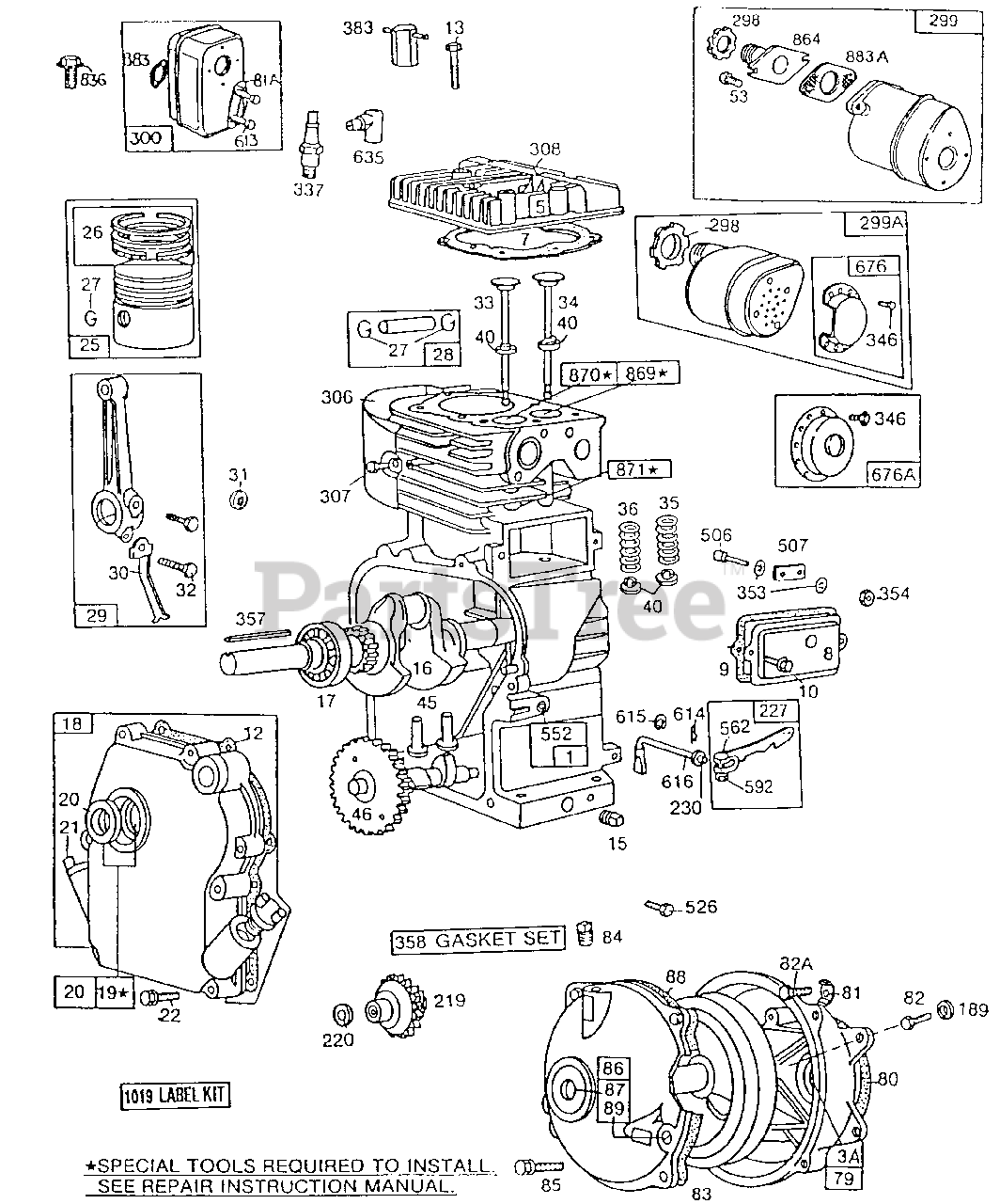 Briggs & Stratton 112231-0811-01 - Briggs & Stratton Horizontal Engine  Cyl,Oil Fill,Piston,Mufflers Parts Lookup with Diagrams