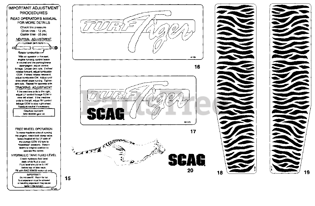Scag STT61B 22CH Scag Turf Tiger 61 Zero Turn Mower 22hp Kohler SN 4290001 4299999 Replacement Decals and Information Plates II Parts Lookup with Diagrams PartsTree