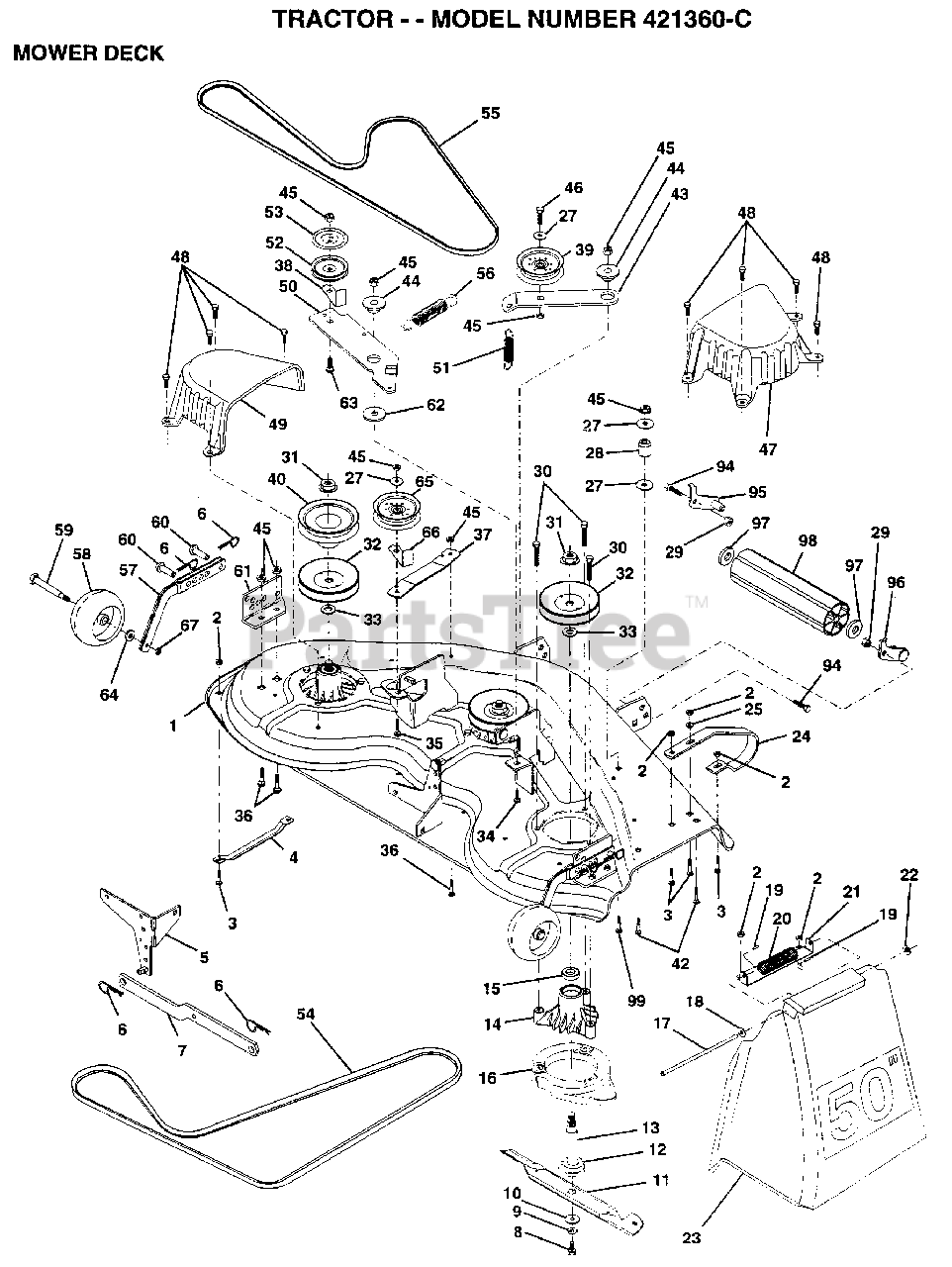 Electrolux/AYP 421360-C - Electrolux/AYP Lawn Tractor (1995) MOWER DECK ...