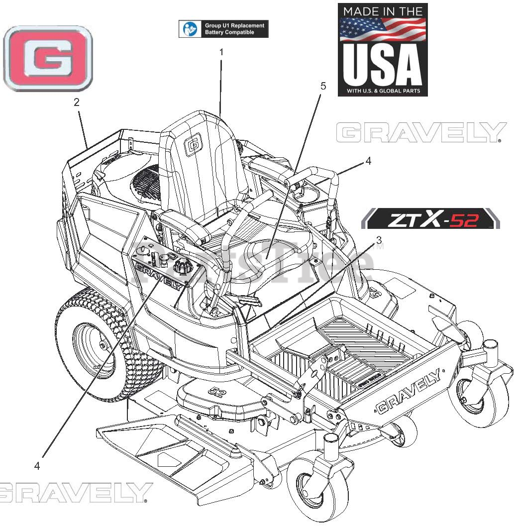 Gravely 915230 (ZTX 52) Gravely 52" ZeroTurn Mower, 23hp Kawasaki FR