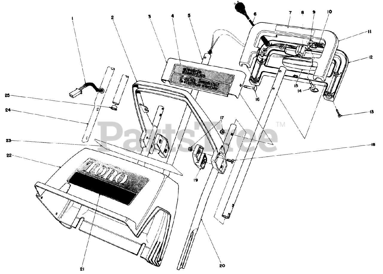 Toro 38000 C (S-120) - Toro Snow Thrower (SN: 009000001 - 009999999) (1989)  HANDLE ASSEMBLY Parts Lookup with Diagrams | PartsTree  PartsTree