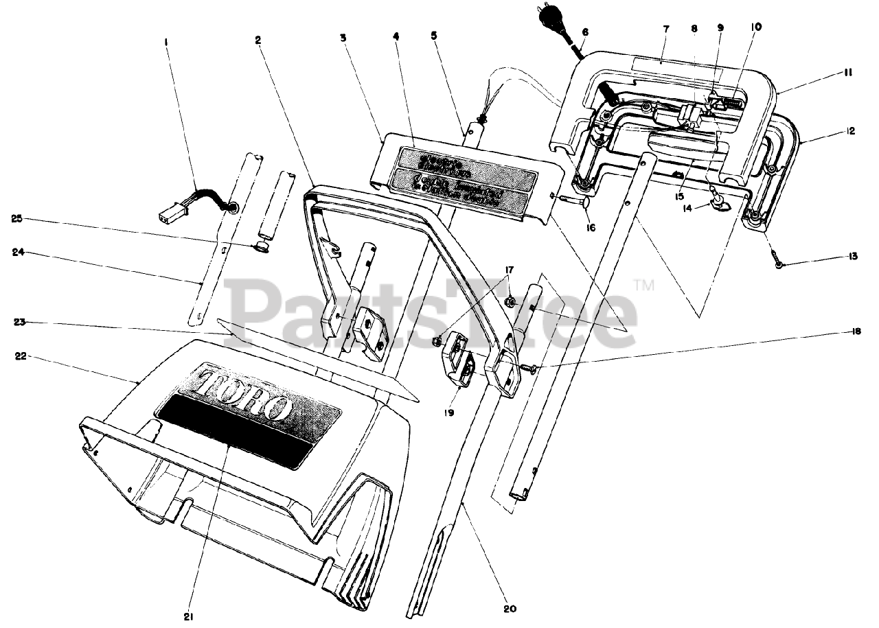 Toro 38000 C (S-120) - Toro Snow Thrower (SN: 009000001 - 009999999) (1989) HANDLE ASSEMBLY Parts Lookup with Diagrams | PartsTree PartsTree