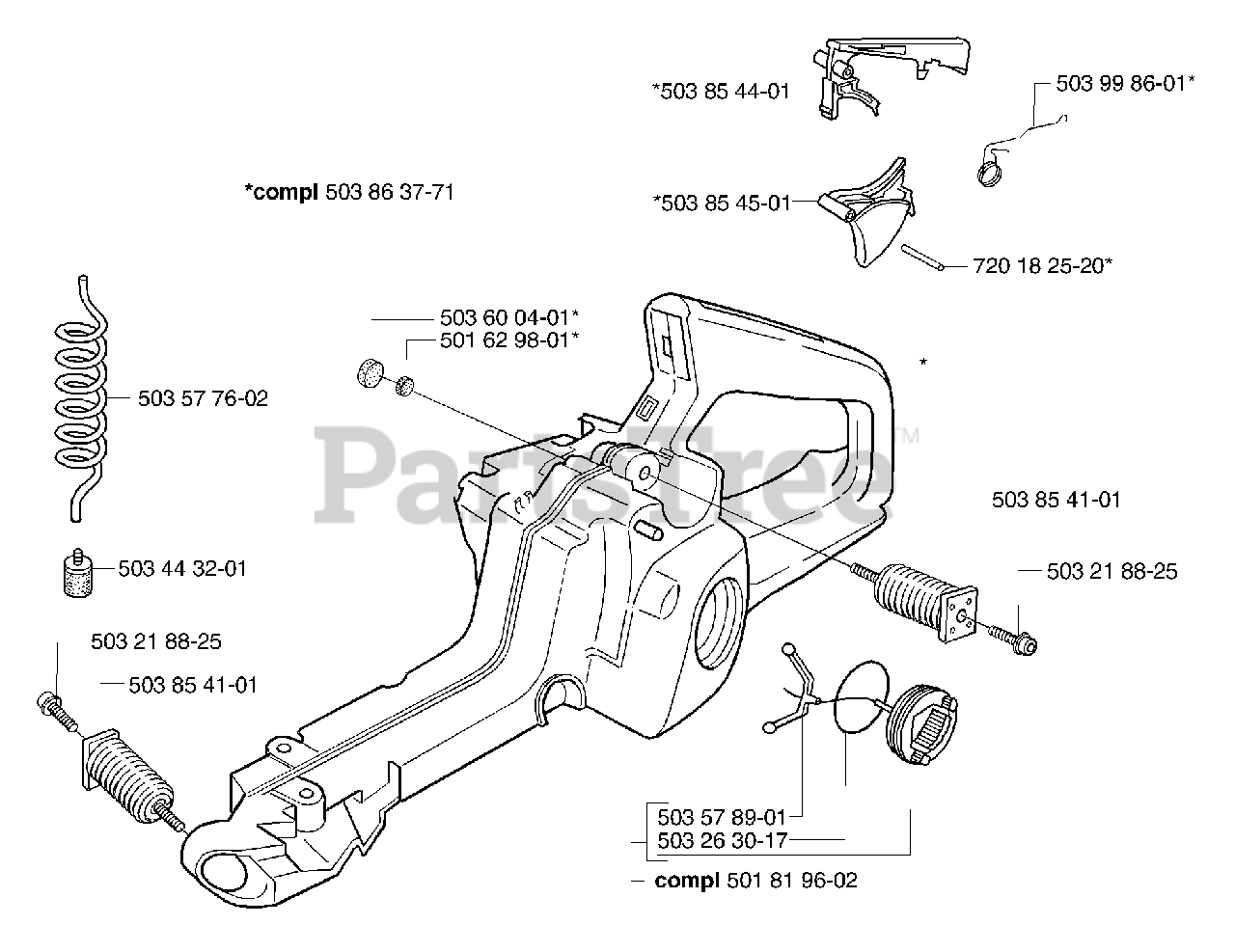Husqvarna 345 EPA Husqvarna Chainsaw (200301) Tank/Rear Handle Parts
