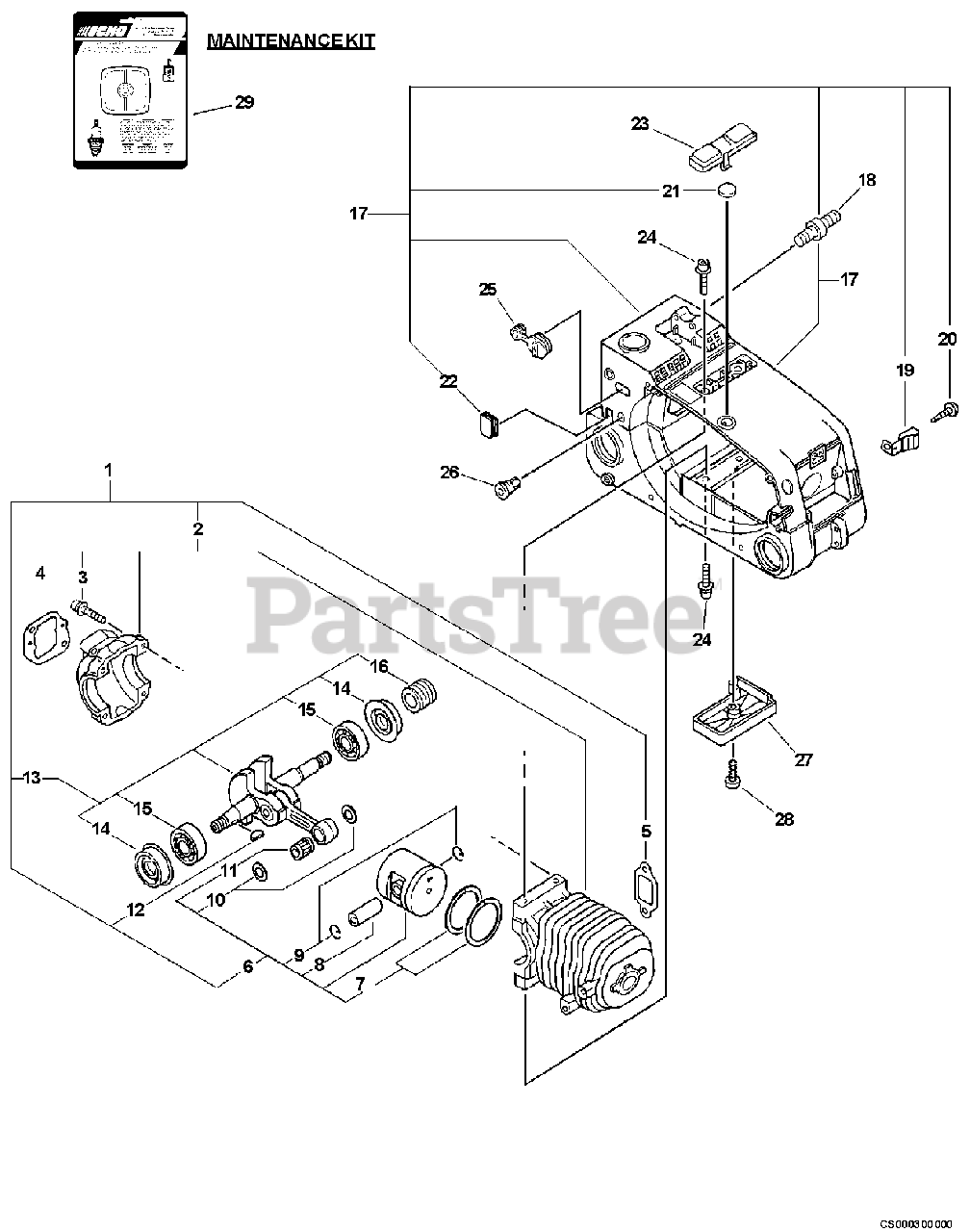 Echo CS3450 Echo Chainsaw (Type 1E) Engine, Short Block, Cylinder