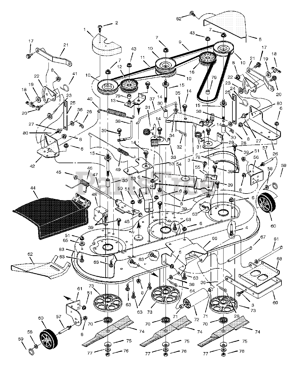 Murray 46581x92A Murray 46" Lawn Tractor (2000) Mower Housing Parts Lookup with Diagrams