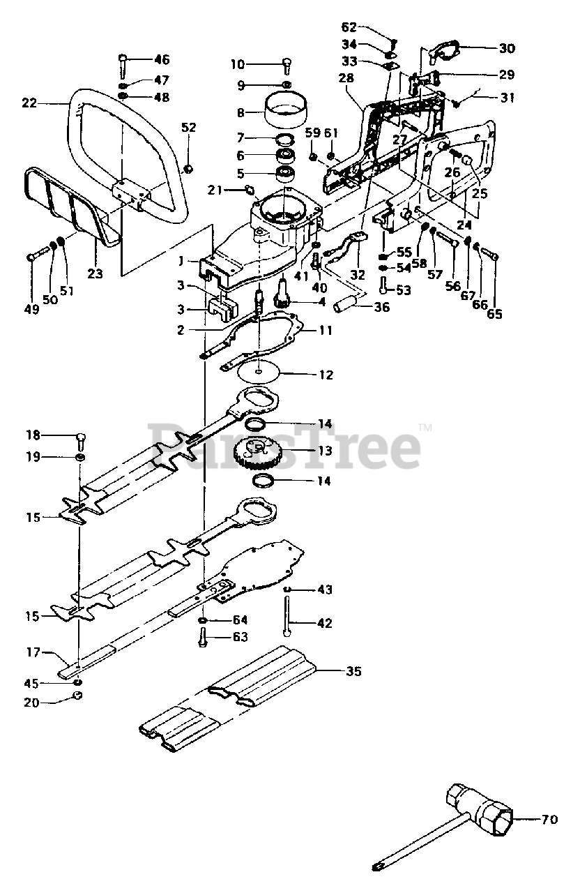 Tanaka THT200 Tanaka Hedge Trimmer Gear Case & Cutter Parts Lookup