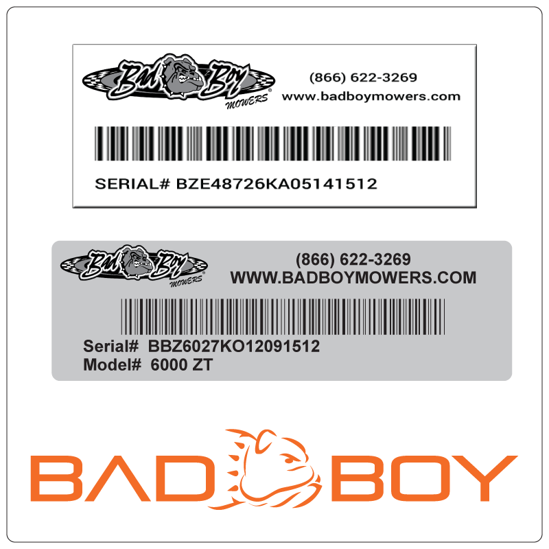 examples of what Bad Boy model tags usually look like and a large Bad Boy logo