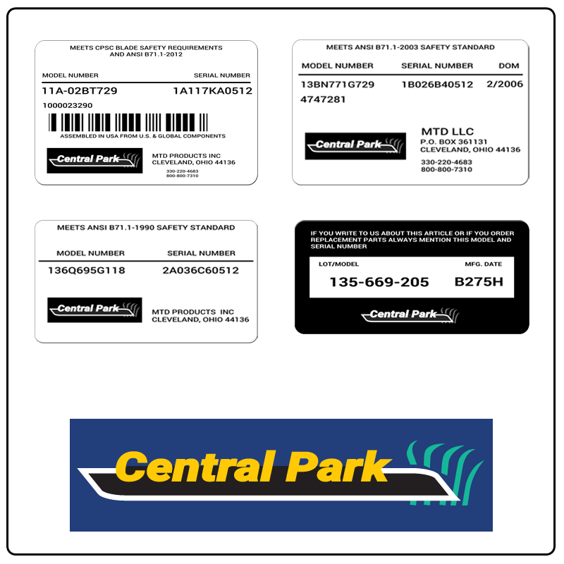 examples of what Central Park model tags usually look like and a large Central Park logo