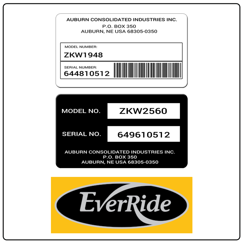 examples of what EverRide model tags usually look like and a large EverRide logo
