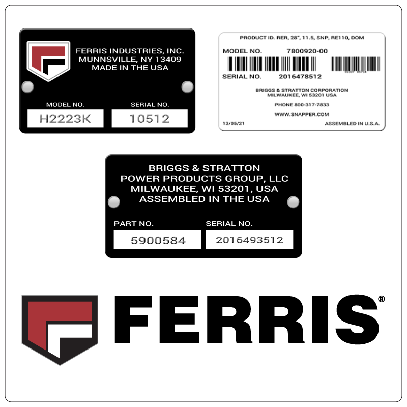 examples of what Ferris model tags usually look like and a large Ferris logo