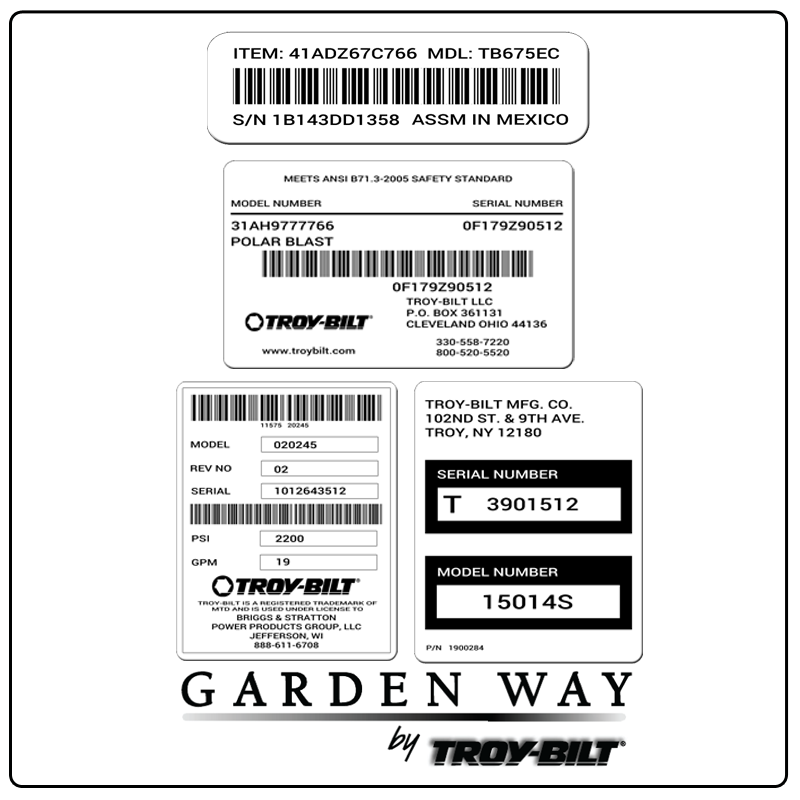 examples of what Gardenway model tags usually look like and a large Gardenway logo
