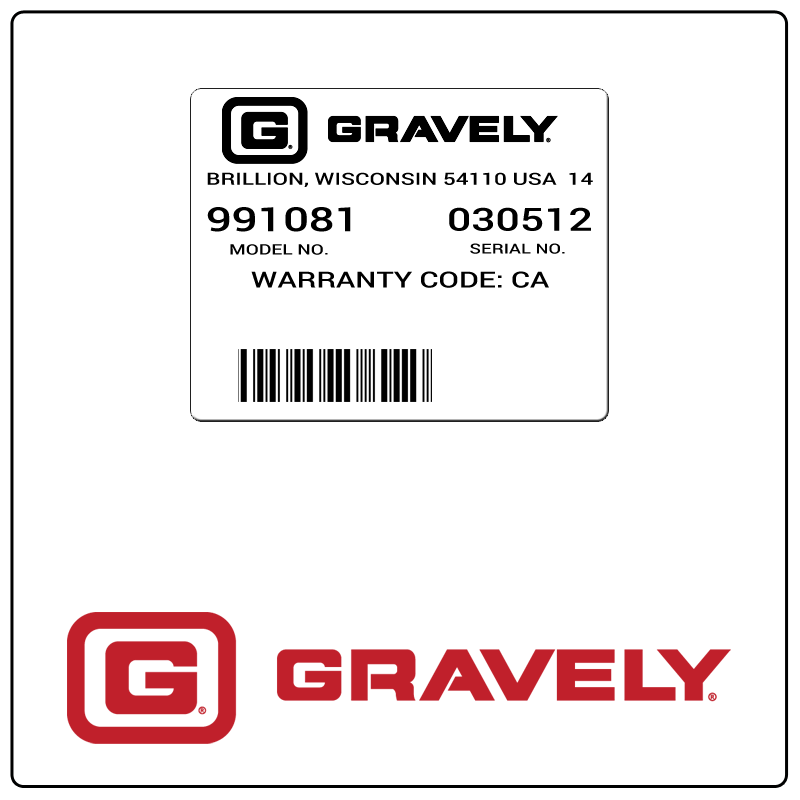 examples of what Gravely model tags usually look like and a large Gravely logo