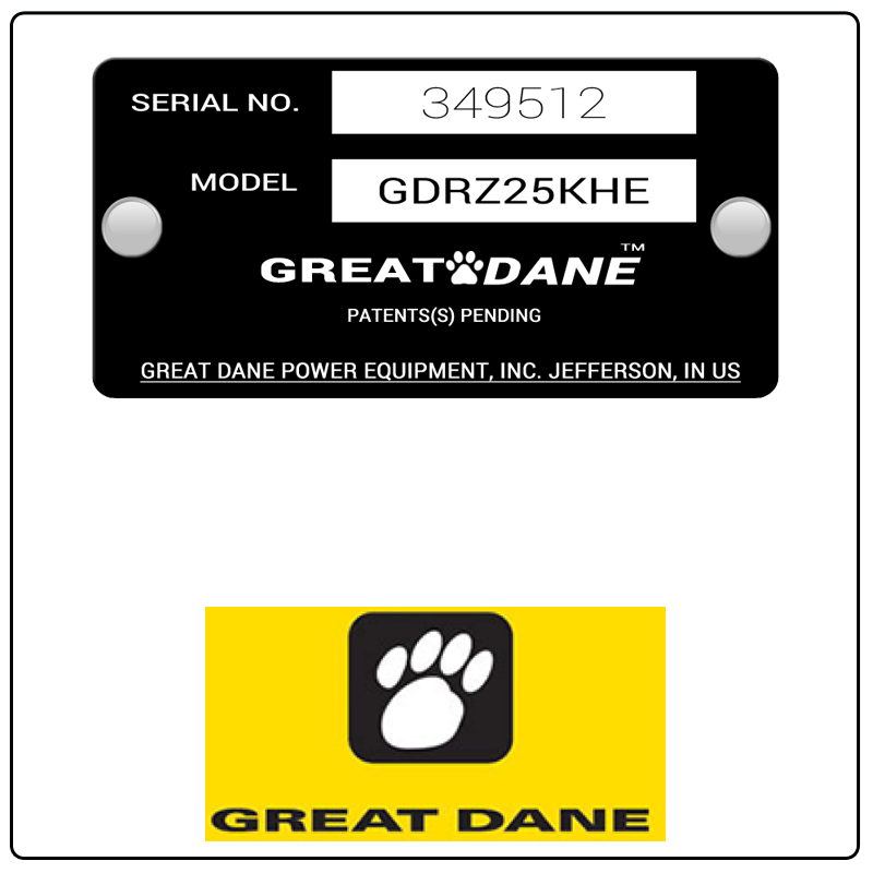examples of what Great Dane model tags usually look like and a large Great Dane logo