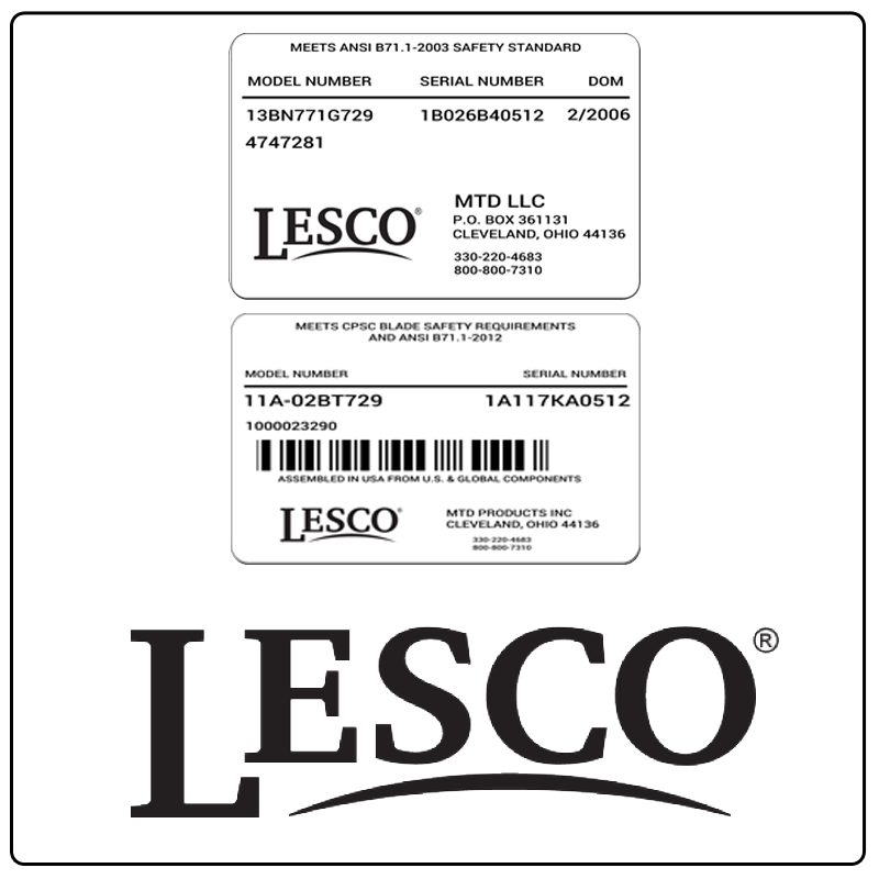 examples of what Lesco model tags usually look like and a large Lesco logo