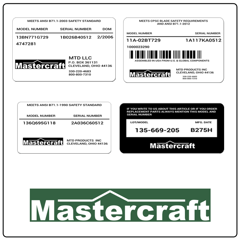 examples of what Mastercraft model tags usually look like and a large Mastercraft logo