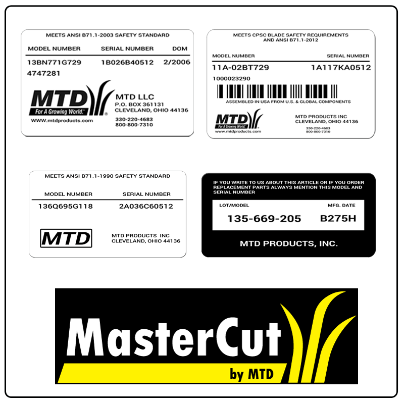 examples of what MasterCut by MTD model tags usually look like and a large MasterCut by MTD logo