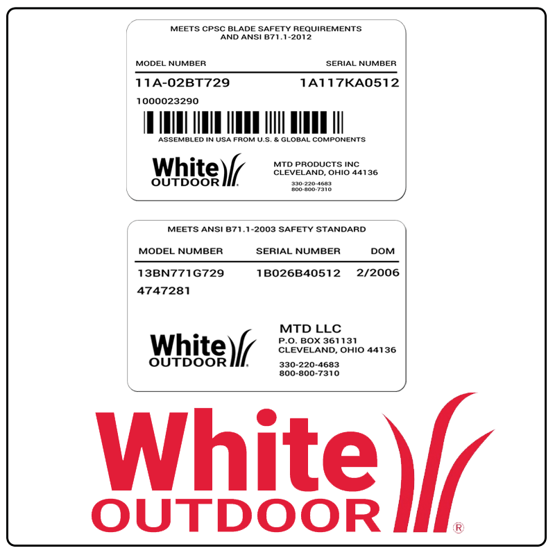 examples of what White Outdoor model tags usually look like and a large White Outdoor logo